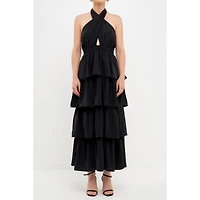endless rose Women's Crossed Halter Neck Tiered Maxi Dress
