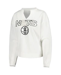 Women's Concepts Sport White Brooklyn Nets Sunray Notch Neck Long Sleeve T-shirt
