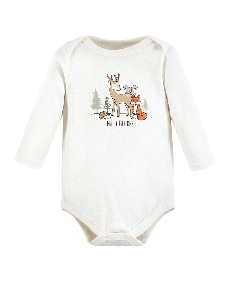 Hudson Baby Boys Cotton Long-Sleeve Bodysuits, Forest Animals 5-Pack, 0-3 Months