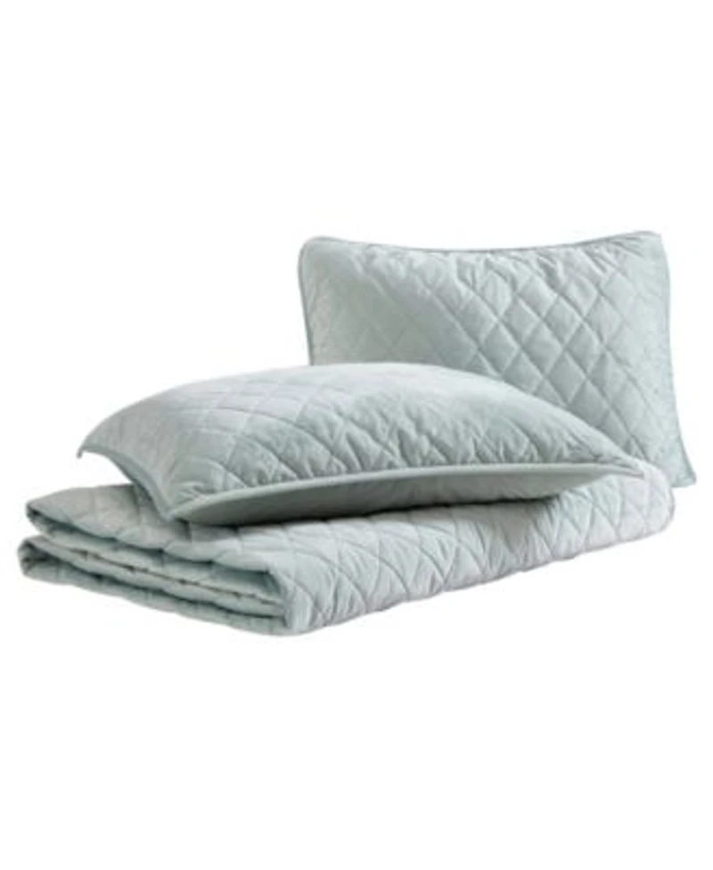Laura Ashley Solid Velvet Diamond Stitch Quilt Sets