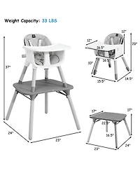 Costway Toddler 4 in 1 High Chair Convertible Table Chair Set with Pu Cushion