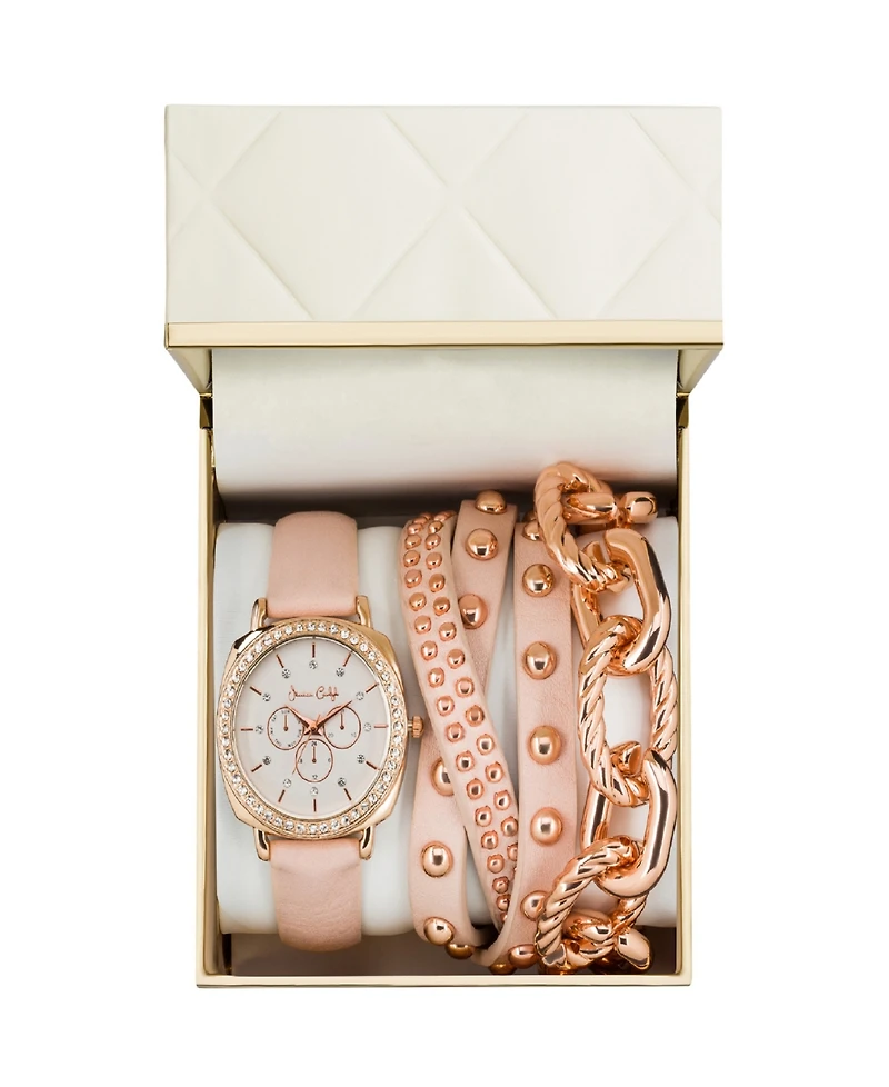 Jessica Carlyle Women's Analog, Three-Hand Quartz Blush Polyurethane Strap Watch 35mm Gift Set
