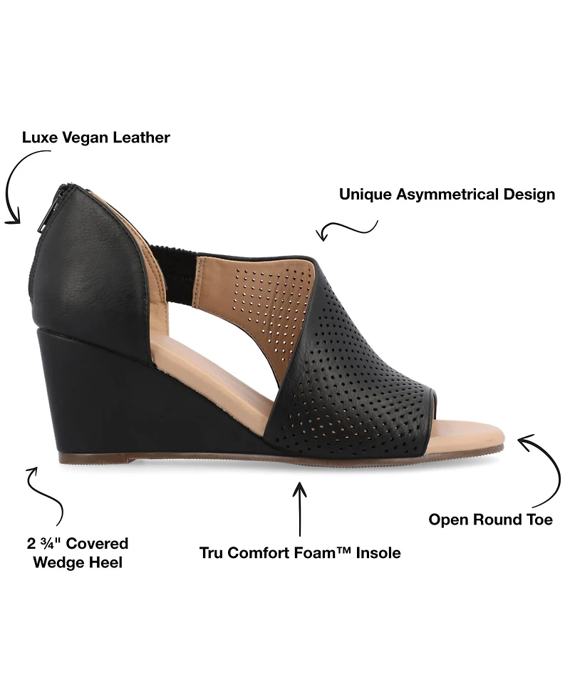 Journee Collection Women's Aretha Perforated Peep Toe Wedge Sandals