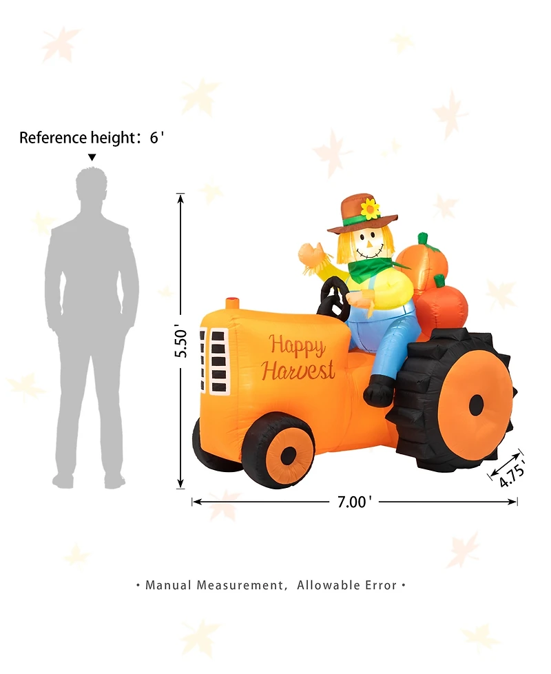 Glitzhome 7' Fall Lighted Inflatable Tractor Decor