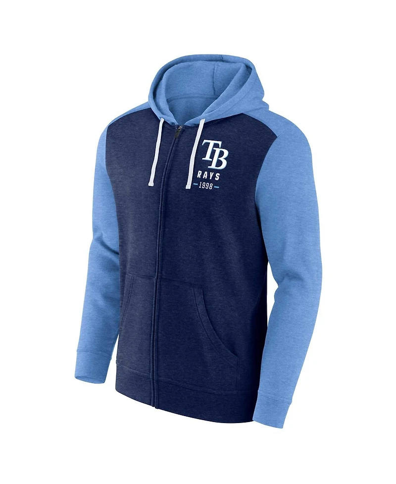 Men's Fanatics Heathered Navy, Light Blue Tampa Bay Rays Blown Away Full-Zip Hoodie