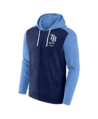 Men's Fanatics Heathered Navy, Light Blue Tampa Bay Rays Blown Away Full-Zip Hoodie