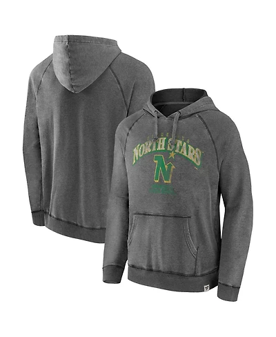 Men's Fanatics Gray Minnesota North Stars Heritage Broken Ice Washed Raglan Pullover Hoodie
