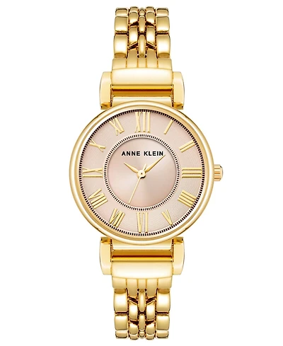 Anne Klein Women's Three Hand Quartz Round Gold-Tone Alloy Link Bracelet Watch, 30mm