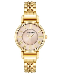 Anne Klein Women's Three Hand Quartz Round Gold-Tone Alloy Link Bracelet Watch, 30mm