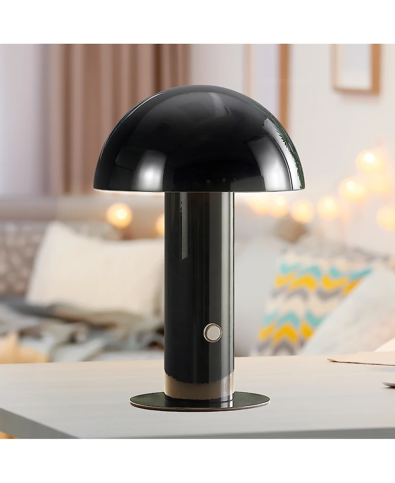 Boletus 10.75" Contemporary Bohemian Rechargeable, Cordless Iron Integrated Led Mushroom Table Lamp