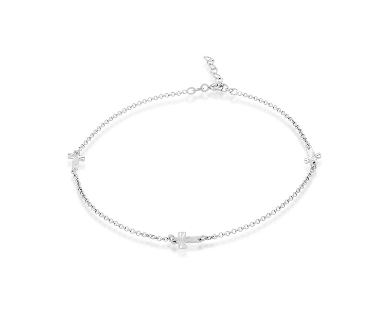 Simona Sterling Silver Three Small Crosses Anklet