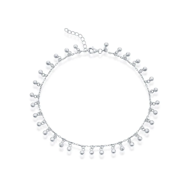 Simona Sterling Silver Beaded Dangling Charms Anklet