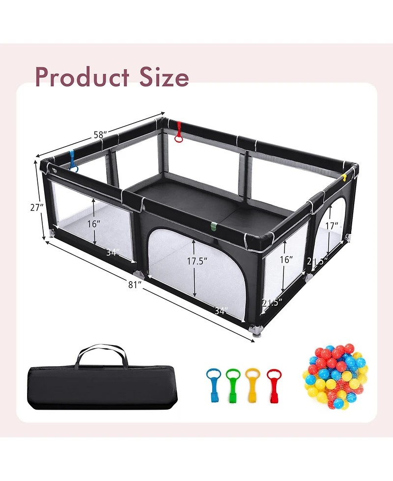 Costway Baby Playpen Extra-Large Safety Fence w/ Ocean Balls & Rings