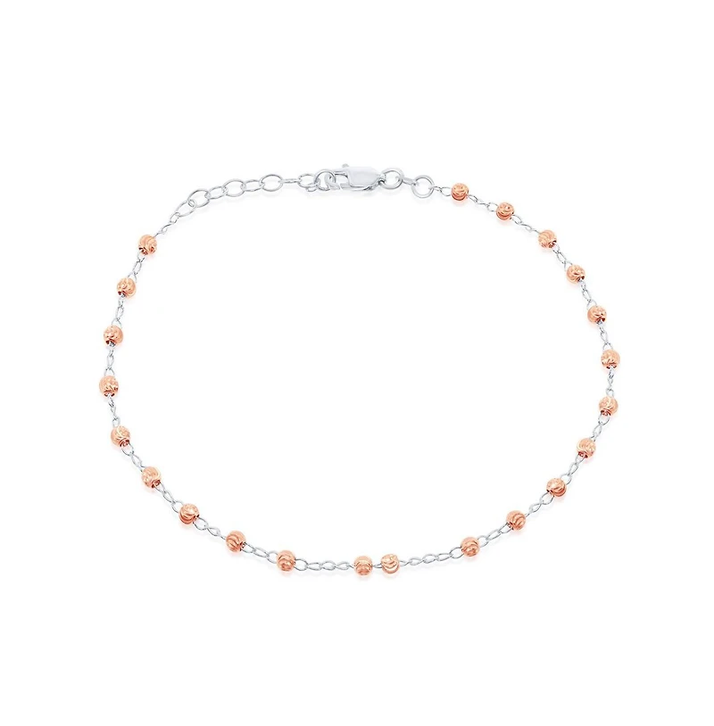 Simona Sterling Silver Diamond Cut Bead Anklet - Rose Gold Plated