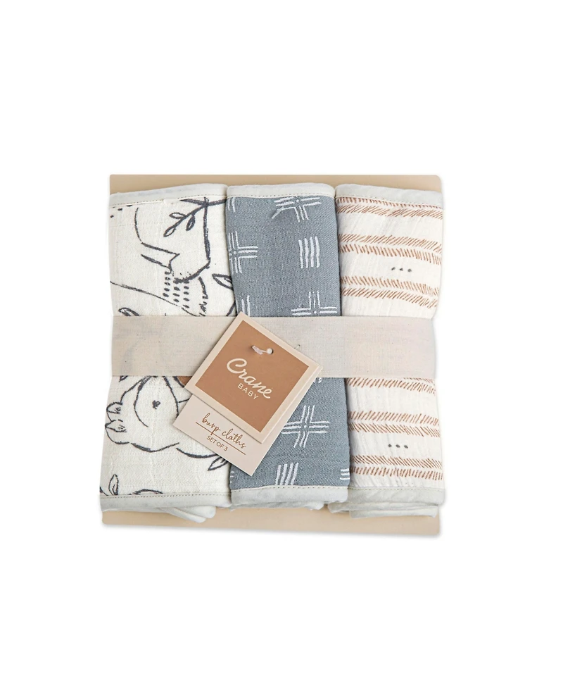 Crane Baby Baby Boys Ezra Cotton Burp Cloths, Pack of 3