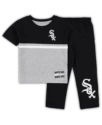 Toddler Boys and Girls Black, White Chicago Sox Batters Box T-shirt Pants Set