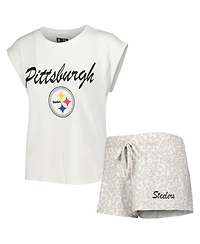 Women's Concepts Sport White, Cream Pittsburgh Steelers Montana Knit T-shirt and Shorts Sleep Set