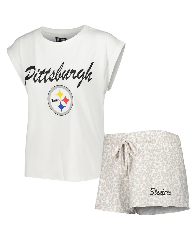 Women's Concepts Sport White, Cream Pittsburgh Steelers Montana Knit T-shirt and Shorts Sleep Set