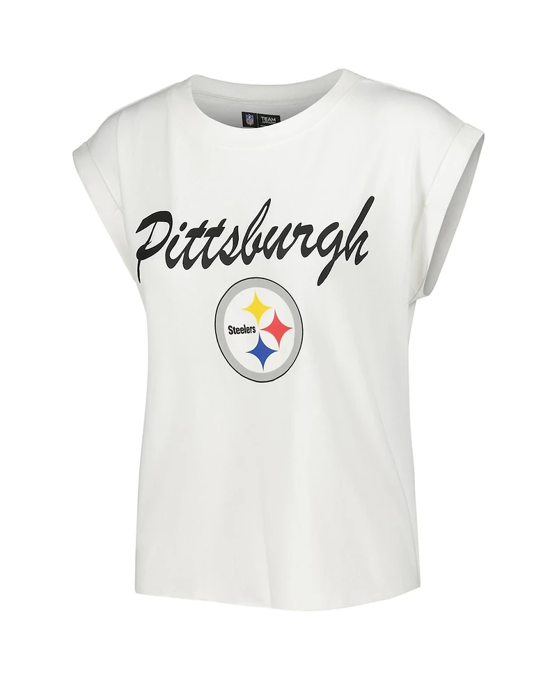 Women's Concepts Sport White, Cream Pittsburgh Steelers Montana Knit T-shirt and Shorts Sleep Set