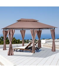 Outsunny 9.2 x 9.7 ft Outdoor Gazebo w/ Curtains for Patio Backyard,