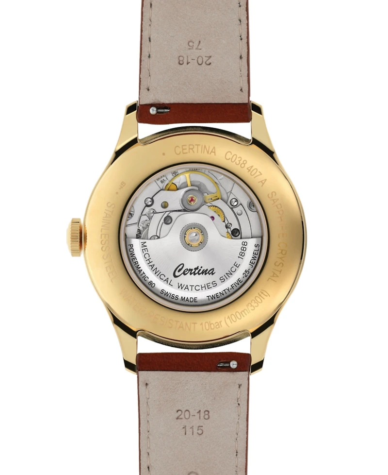 Certina Men's Swiss Automatic Ds Brown Leather Strap Watch 41mm