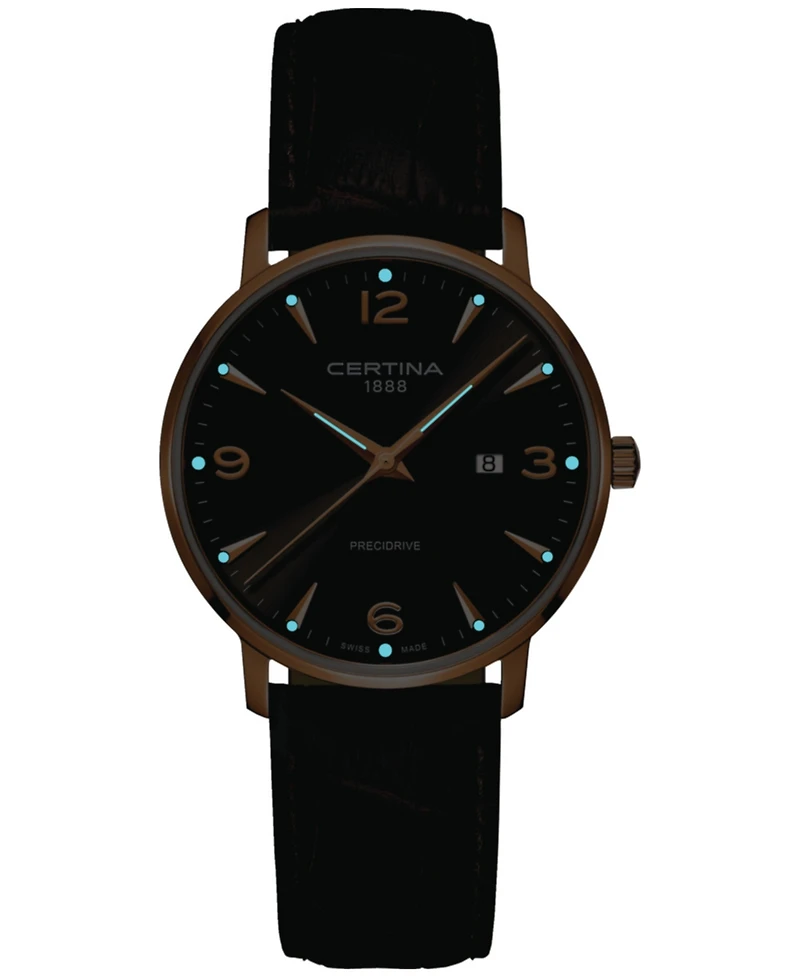 Certina Unisex Swiss Ds Caimano Brown Leather Strap Watch 39mm