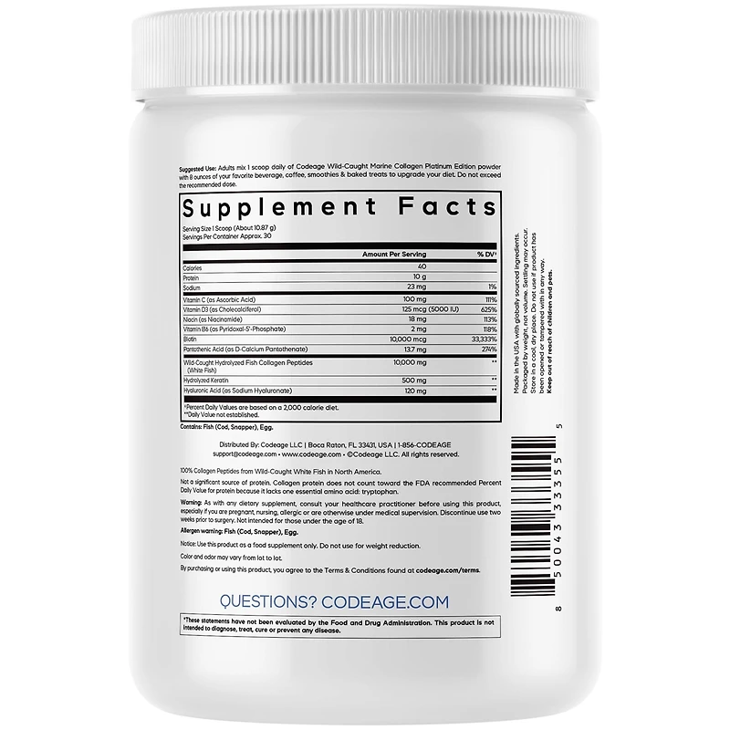 Codeage Marine Collagen Protein Powder Supplement Platinum
