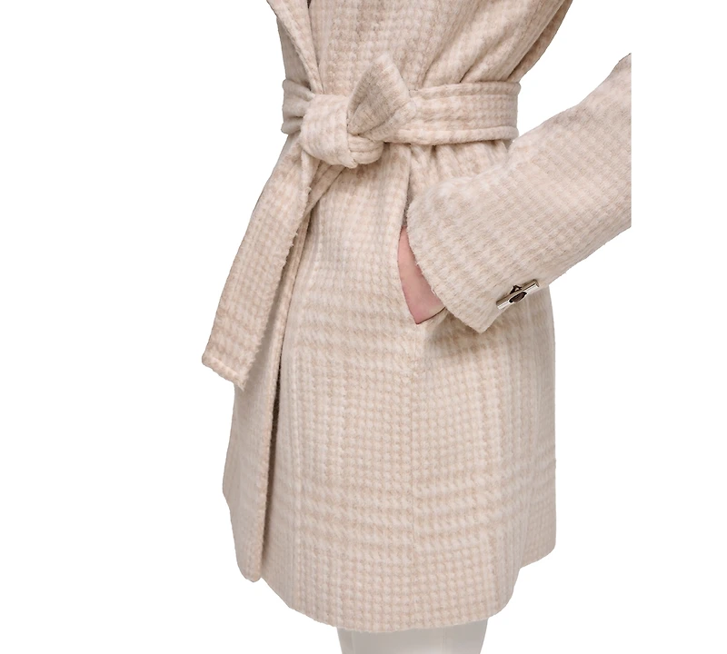 Calvin Klein Womens Asymmetrical Belted Wrap Coat