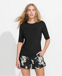 Lands' End Women's SunShade Upf 50 Elbow Sleeve Relaxed Rash Guard