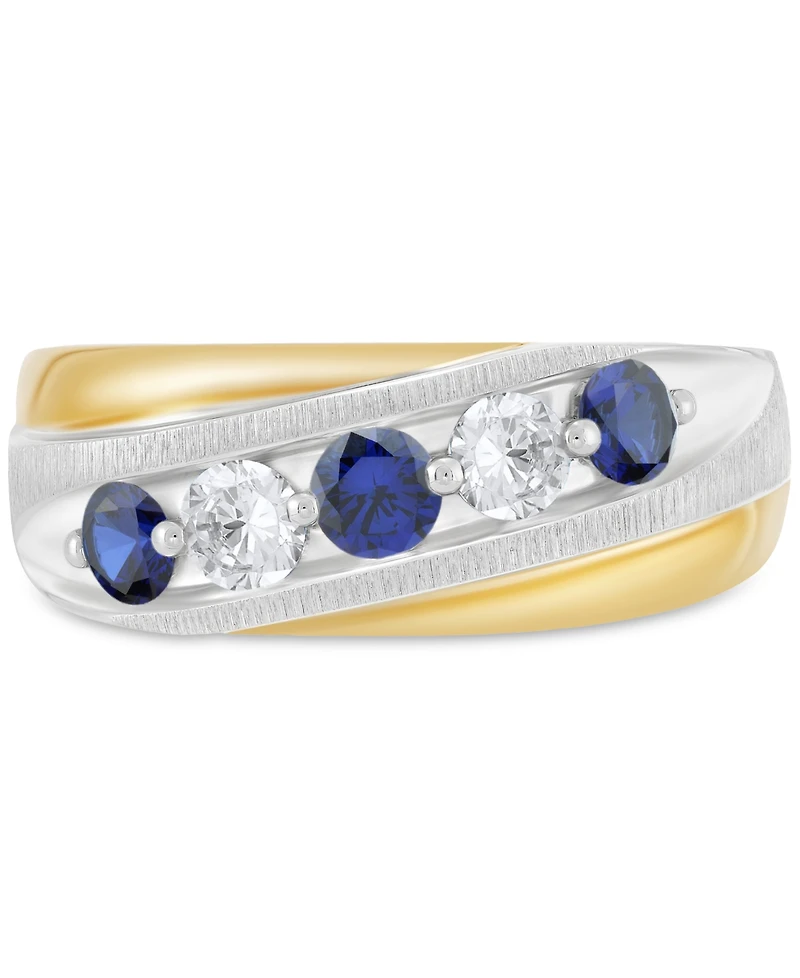 Grown With Love Men's Lab Grown Sapphire (3/4 ct. t.w.) & Lab Grown Diamond (3/8 ct. t.w.) Swirl Band in 10k Gold