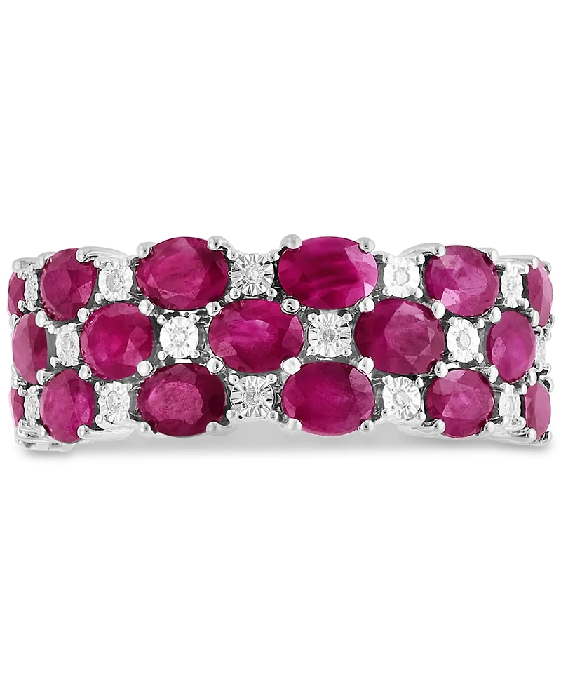 Effy Ruby & Diamond Cluster Ring in Sterling Silver (Also available in Emerald and Sapphire