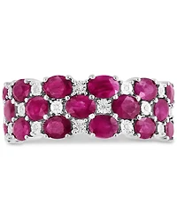 Effy Ruby & Diamond Cluster Ring in Sterling Silver (Also available in Emerald and Sapphire