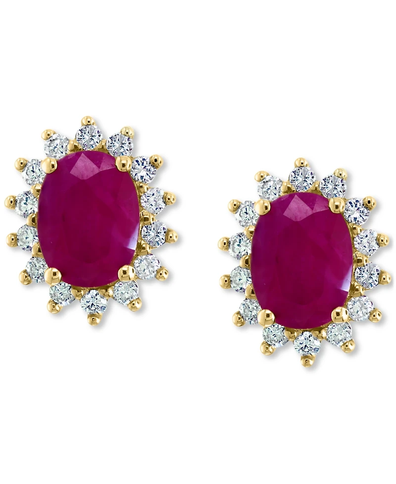 Effy Ruby (2-7/8 ct. t.w.) & Diamond (3/8 ct. t.w.) Halo Stud Earrings in 14k Gold