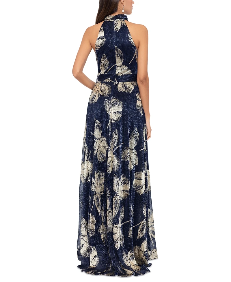 Betsy & Adam Women's Metallic-Print Halter Gown