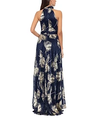 Betsy & Adam Women's Metallic-Print Halter Gown