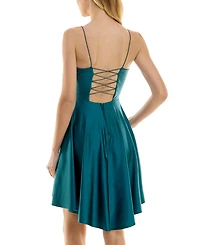 City Studios Juniors' Plunge-Neck Lace-Up Skater Dress