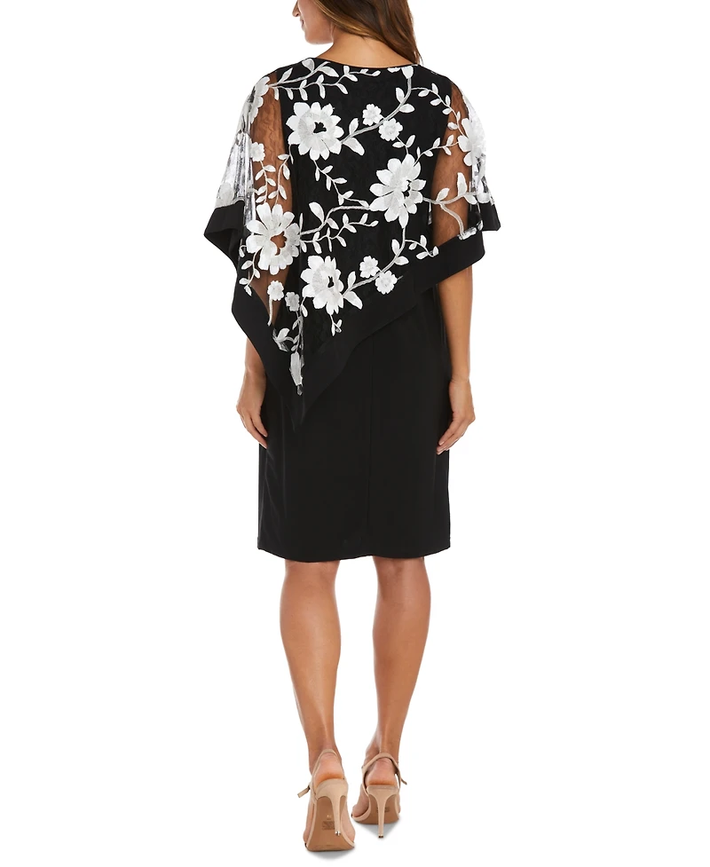 R & M Richards Petite Floral-Embroidered Poncho Dress