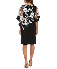R & M Richards Petite Floral-Embroidered Poncho Dress