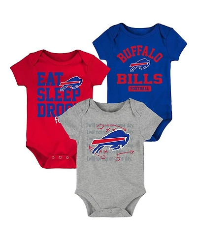 Newborn and Infant Boys and Girls Royal, Red Buffalo Bills Eat Sleep Drool Football Three-Piece Bodysuit Set