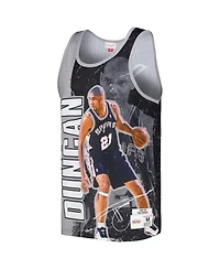 Men's Mitchell & Ness Tim Duncan Black San Antonio Spurs Hardwood Classics Player Burst Tank Top