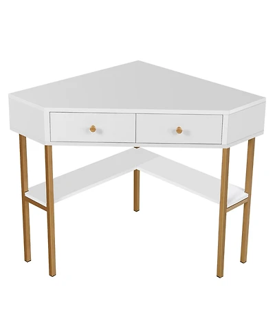 Costway Corner Computer Desk Writing Workstation Study Desk w/ 2 Drawers