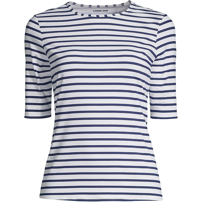 Lands' End Plus Crew Neck Elbow Sleeve Rash Guard Upf 50 Sun Protection Modest Swim Tee Print