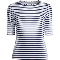 Lands' End Plus Crew Neck Elbow Sleeve Rash Guard Upf 50 Sun Protection Modest Swim Tee Print