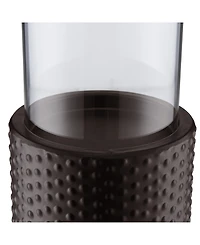Danya B Contemporary 3-Piece Candle Holder Set with Clear Glass Hurricanes and Textured Metal Base