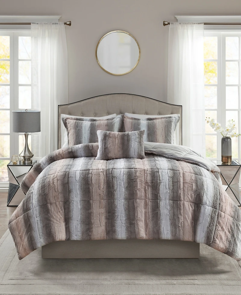Madison Park Zuri Faux-Fur 4-Pc. Comforter Set, Full/Queen