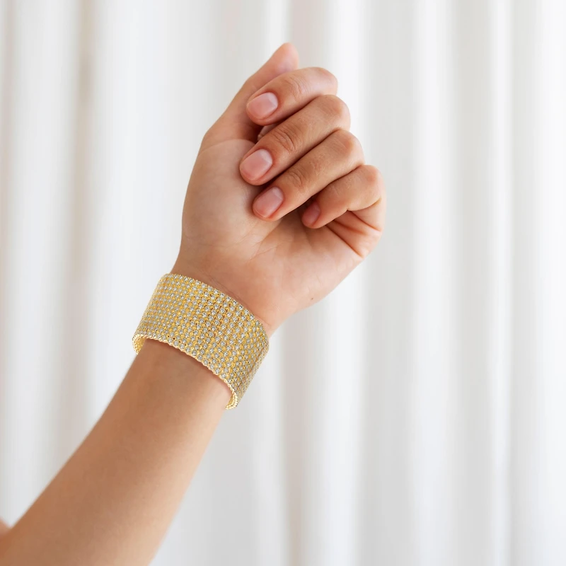 14k Gold Plated with Cubic Zirconia Lux Mesh Link Bracelet