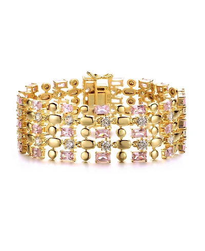 Exquisite 14K Gold-Plated Pink & Cubic Zirconia Geometric Mesh Link Bracelet