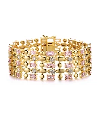 Exquisite 14K Gold-Plated Pink & Cubic Zirconia Geometric Mesh Link Bracelet