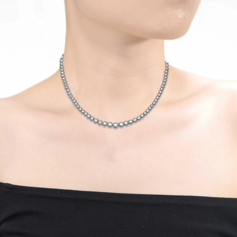 White Gold Plated with Cubic Zirconia Graduated-Size Tennis chain Anniversary Necklace
