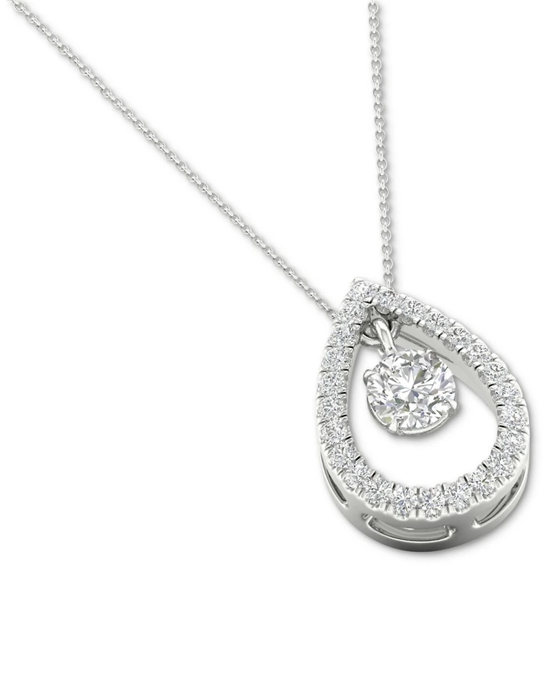 Diamond Orbital Halo Teardrop Pendant Necklace (1/4 ct. t.w.) in 10k White Gold, 16" + 2" extender